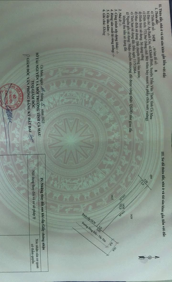 Đất nền Ấp Rạch Cùi, Khánh Bình, 774m² giá thỏa thuận - Khu vực phát triển mạnh!