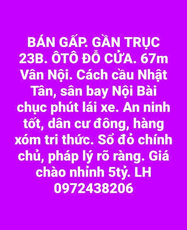 Đất nền Vân Nội, Đông Anh 67m² giá 5 tỷ - Ô tô đỗ cửa, gần sân bay!