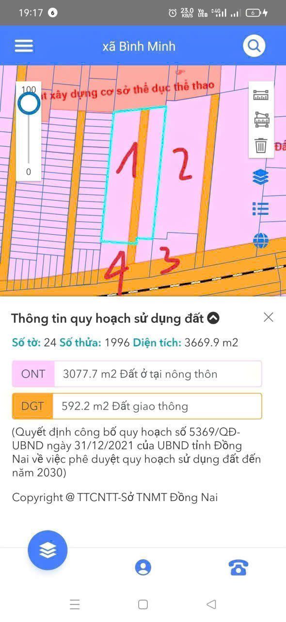 Đất nền 4 thửa liền kề tại xã Bình Minh, Trảng Bom, 9072m² - Giá 30 tỷ, chính chủ bán