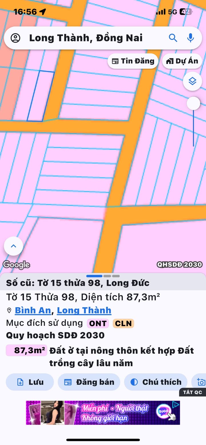 Đất thổ cư góc 2 mặt tiền xã Bình An, Long Thành 85m² giá chỉ 1.4 tỷ - Sổ đỏ chính chủ!