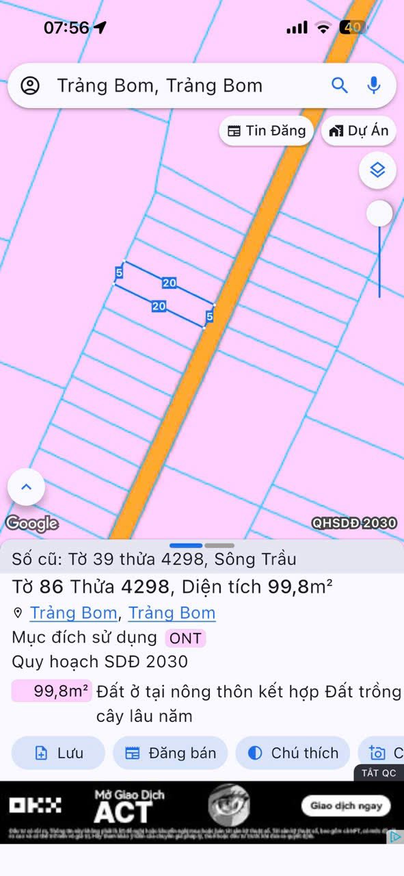 Đất nền Sông Trầu, Trảng Bom 100m² chỉ 820 triệu - Sổ riêng, thổ cư 100%!