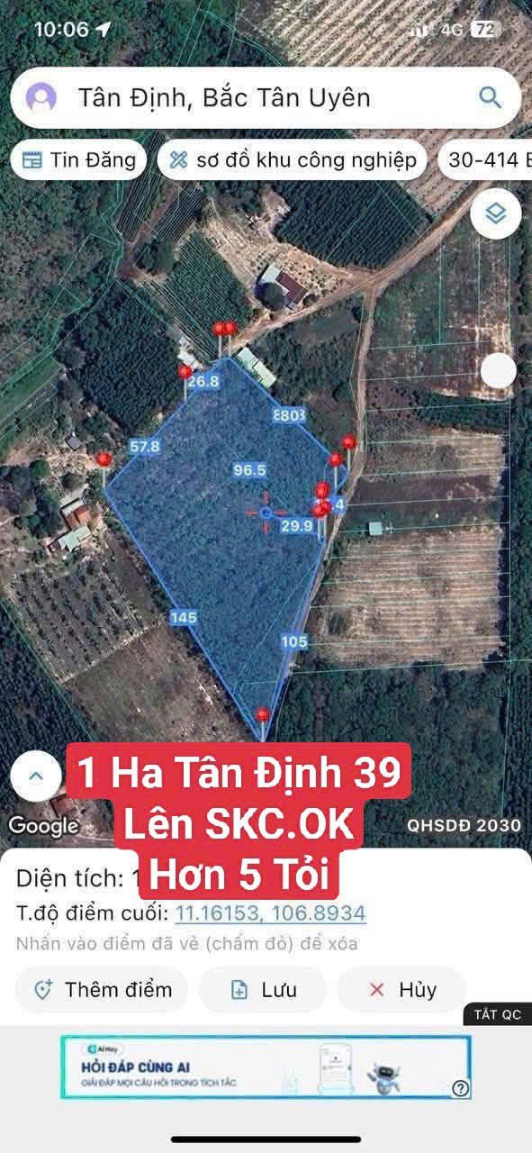 Đất nền 1 Hecta Tân Định 39, Bắc Tân Uyên, Bình Dương - Giá chỉ 5 tỷ!