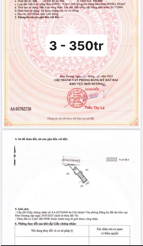 Đất nền D'Ran Đơn Dương 145m² giá 300 triệu - Sổ hồng chính chủ, thuận tiện công chứng ngay!