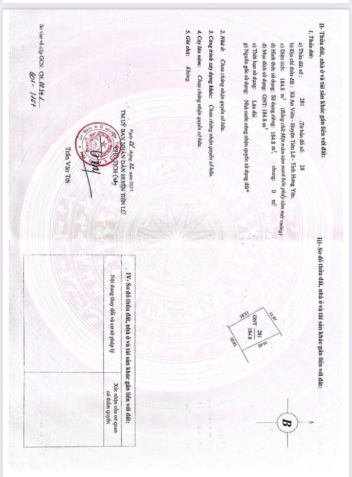 Đất thổ cư An Viên Tiên Lữ 184m² giá chỉ 700 triệu - Cơ hội hiếm có!