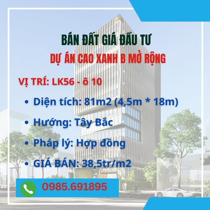 Đất nền LK56 dự án Cao Xanh, Hạ Long 168.5m² giá 6.486 tỷ - Sổ đỏ chính chủ, vị trí đẹp!