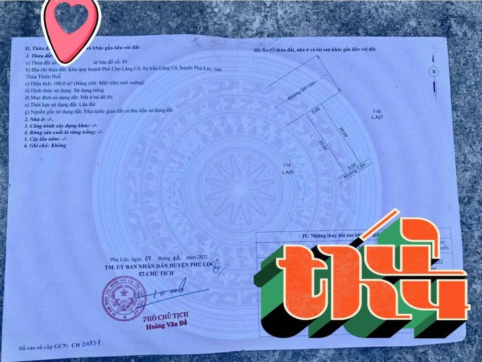 Bán đất - Phố Chợ Lăng Cô, Thừa Thiên Huế 100m² - Tiềm năng đầu tư lớn!