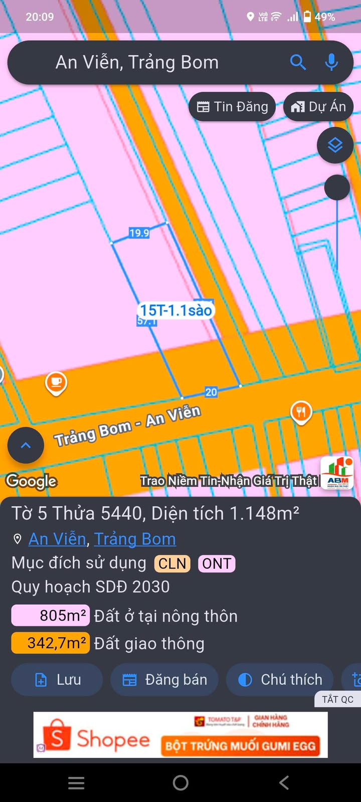Đất nền An Viễn Trảng Bom 3600m² - Mặt tiền đường chính, thích hợp kinh doanh