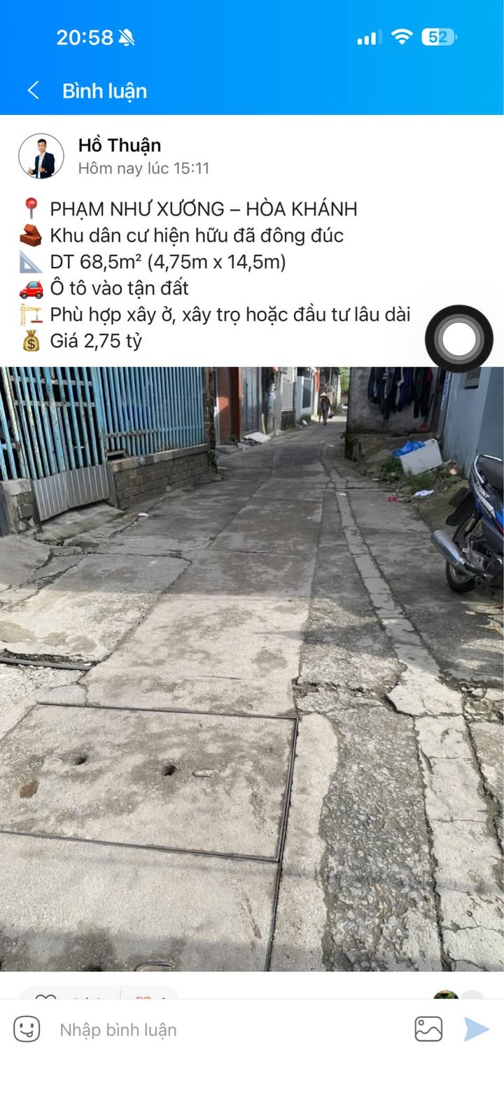 Đất nền Phạm Như Xương, Hòa Khánh 68,5m² giá 2 tỷ - Đầu tư sinh lời ngay!