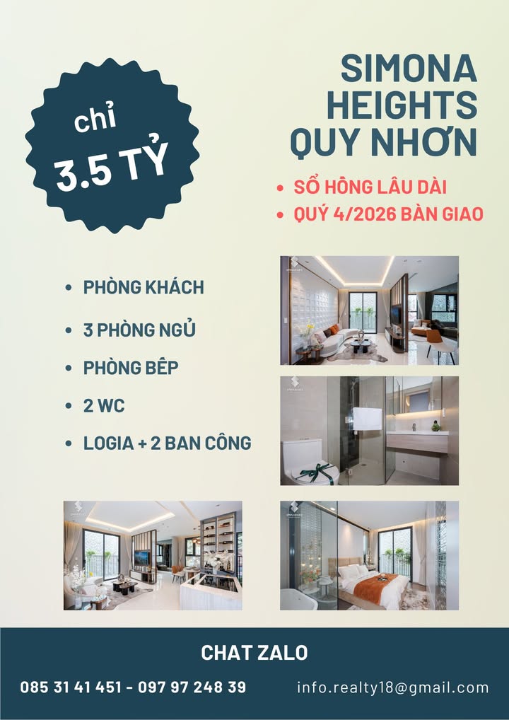 Căn hộ Simona Heights Quy Nhơn 90m² giá 3.5 tỷ - Đầu tư thông minh ngay hôm nay!
