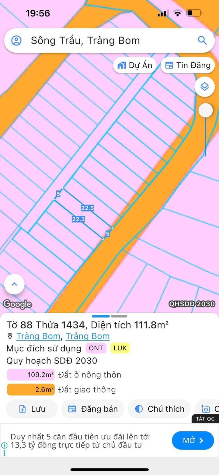 Đất thổ cư 106m² tại Sông Trầu, Trảng Bom - Giá đầu tư chỉ 1.08 tỷ!