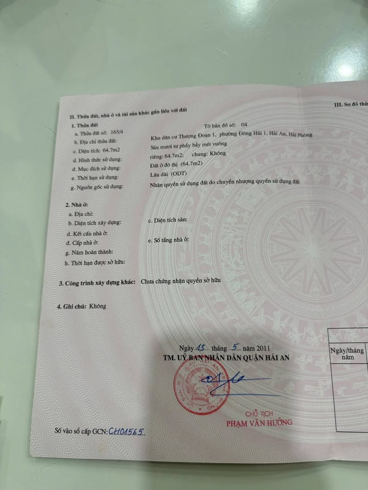 Lô đất đẹp tại ngõ 213 Phủ Thượng Đoạn, Hải An, 64.7m² giá 2.26 tỷ - Chính chủ sổ hồng