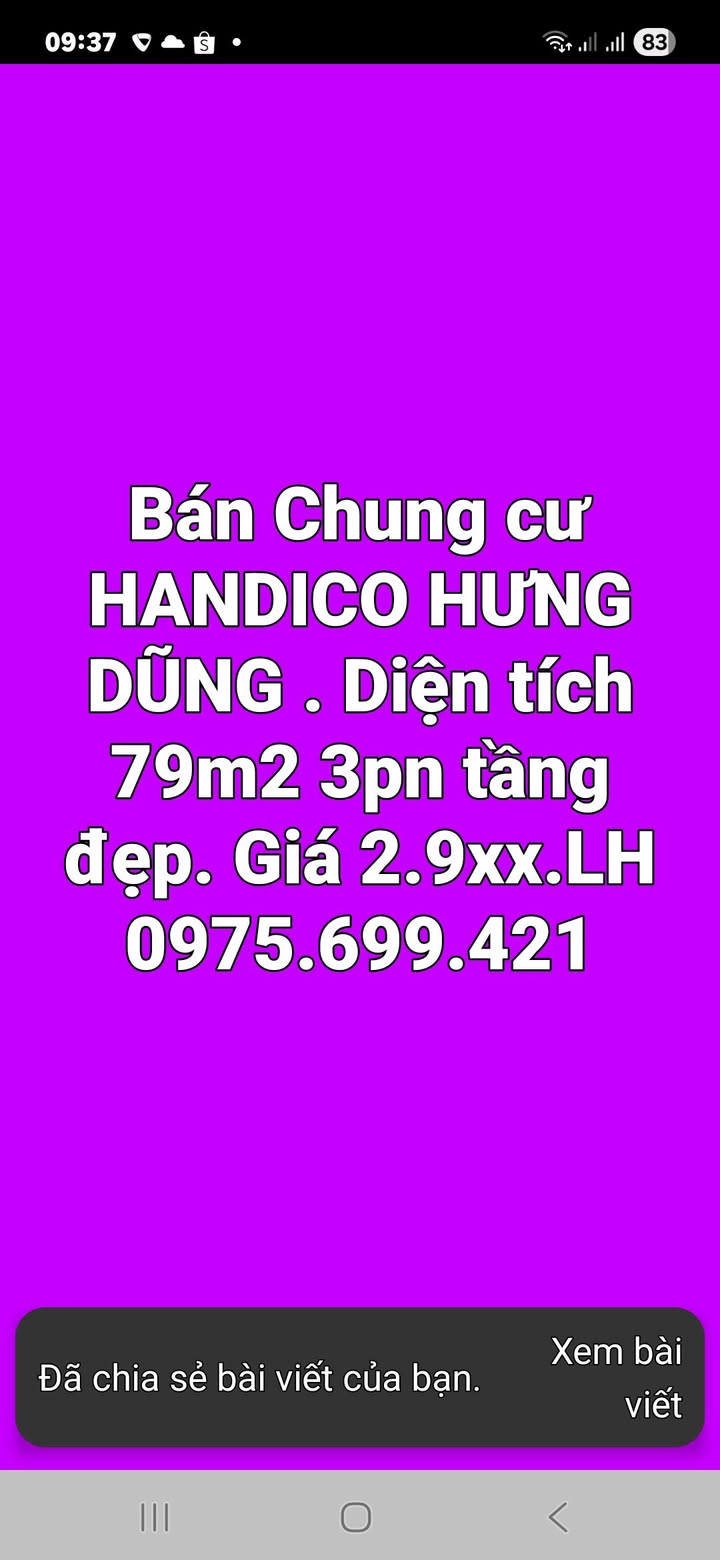 Căn hộ chung cư HANDICO Hưng Dũng Vinh 79m² giá 2.9 tỷ - Đầu tư sinh lời ngay!