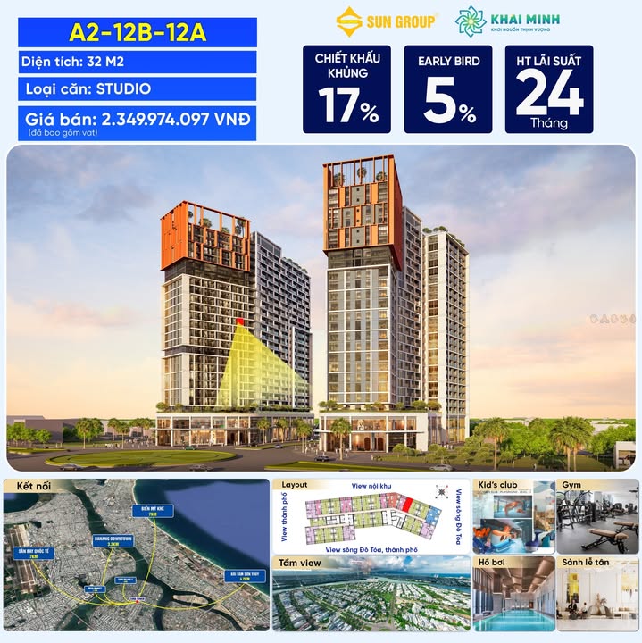 Căn hộ Studio Sun Group Đà Nẵng 32m² giá 2,35 tỷ - Khuyến mãi siêu hấp dẫn!