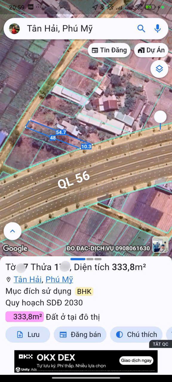 Đất nền mặt tiền đường Quốc Lộ 56, Tân Hải, 333m² giá 5.5 tỷ - Pháp lý rõ ràng!