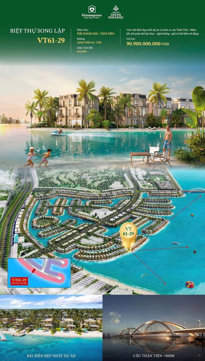 Biệt thự song lập Vịnh Tiên 61, Cần Giờ 418m² - Tầm nhìn triệu đô bên bãi biển tuyệt đẹp!