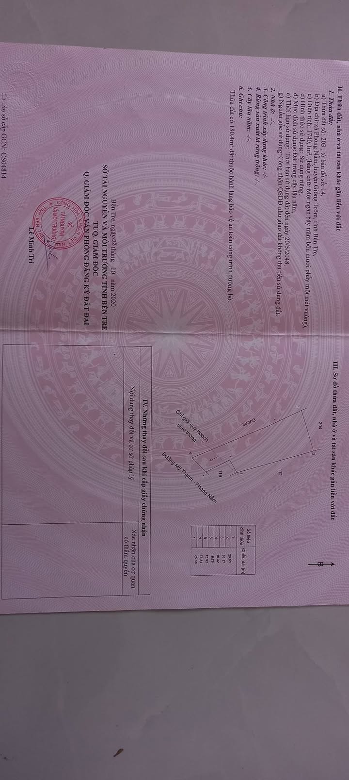 Đất chính chủ tại xã Phong Nẫm, huyện Giồng Trôm 1700m² giá chỉ 5.1 tỷ - Đầu tư sinh lời ngay!