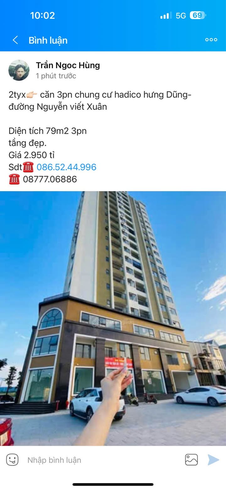 Căn hộ 3PN Chung cư Hadico Hưng Dũng 79m² giá 2.95 tỷ - Tầng đẹp, thiết kế sang trọng!