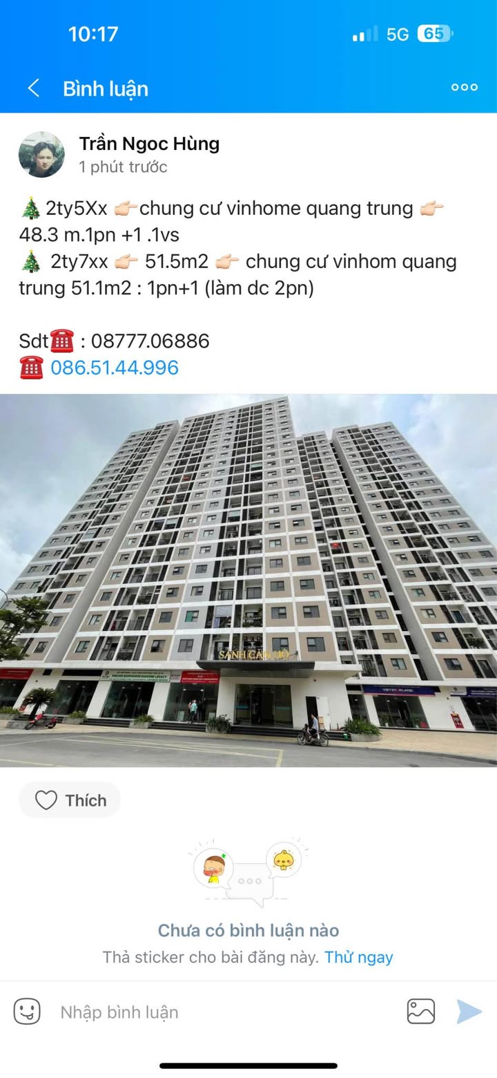 Chung cư Vinhome Quang Trung Vinh 48m² giá 2.5 tỷ - Sẵn sàng vào ở!