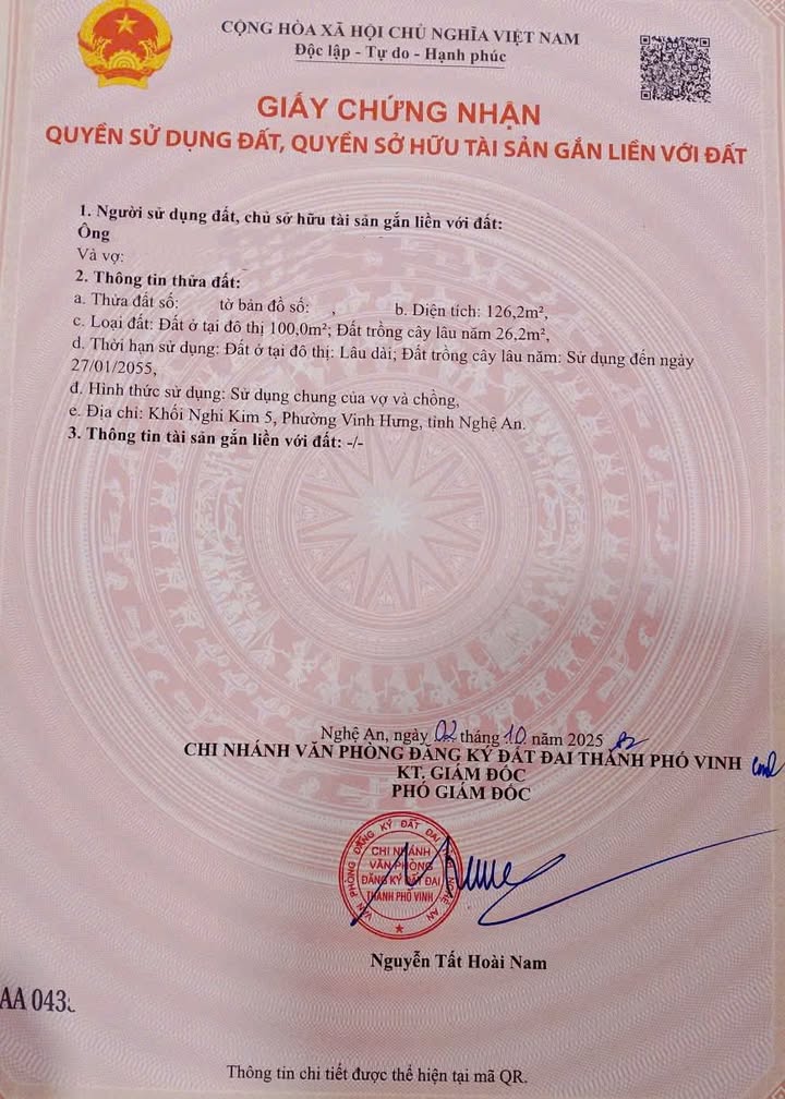 Lô đất đẹp Khối 5 Vinh Hưng 126,2m² giá 2.98 tỷ - Vị trí trung tâm thuận lợi!