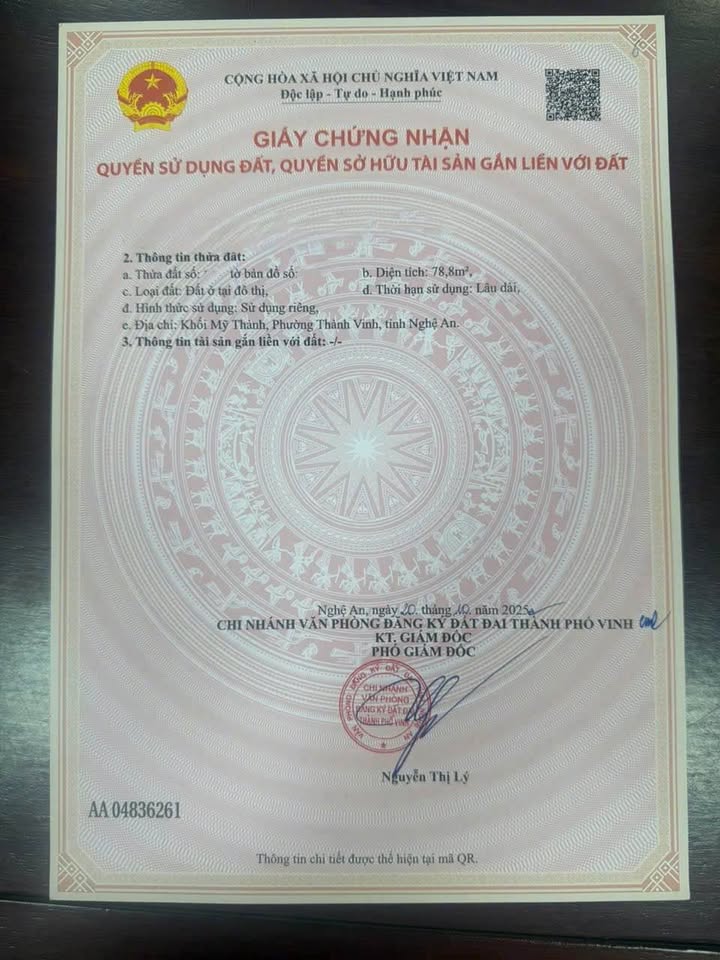 Đất nền tại Mỹ Thành, Đông Vĩnh, Vinh 78.8m² giá 3.6 tỷ - Vị trí đẹp, thuận lợi!