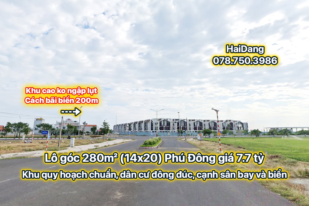 Đất nền góc 280m² tại Phú Đông, Tuy Hòa giá 7.7 tỷ - Cơ hội đầu tư sinh lời!