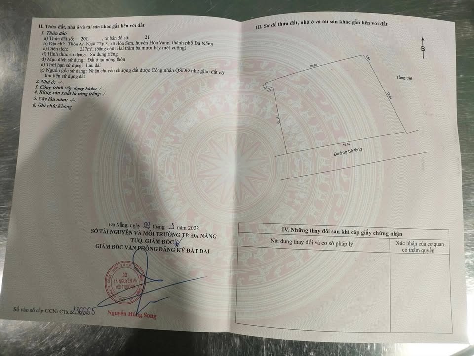 Đất An Ngãi Tây 3, Hòa Sơn, Đà Nẵng 237m² giá 2.3 tỷ - Đường ô tô, cơ hội đầu tư tốt!