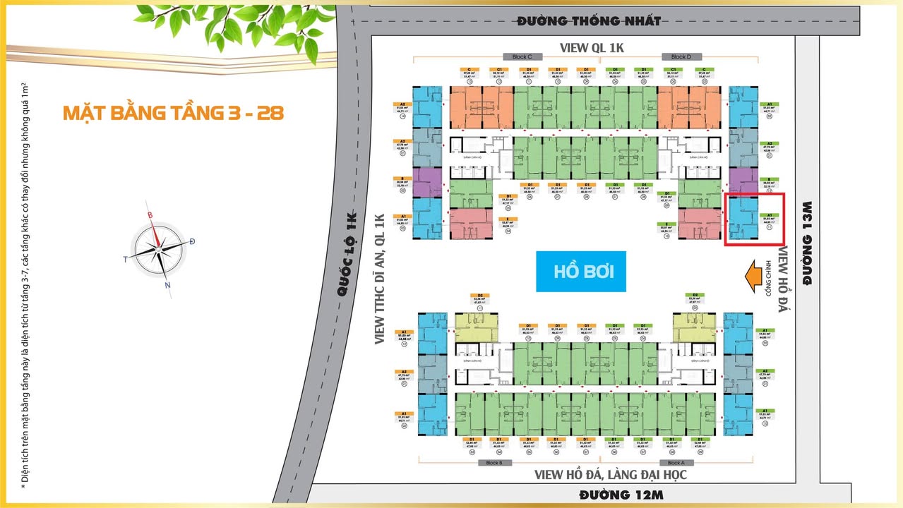 Căn hộ Bcons Plaza Dĩ An 51m² giá 2.4 tỷ - Căn góc view Đông Nam, sổ hồng sẵn!
