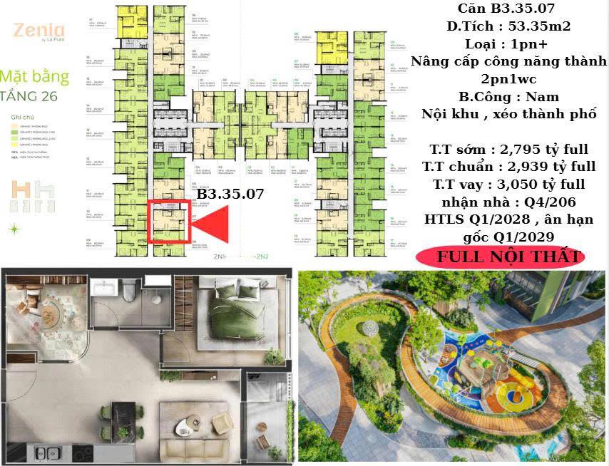 Căn hộ Zenia - La Pura Thuận An 53.35m² giá 2.795 tỷ - Bàn giao full nội thất ngay!