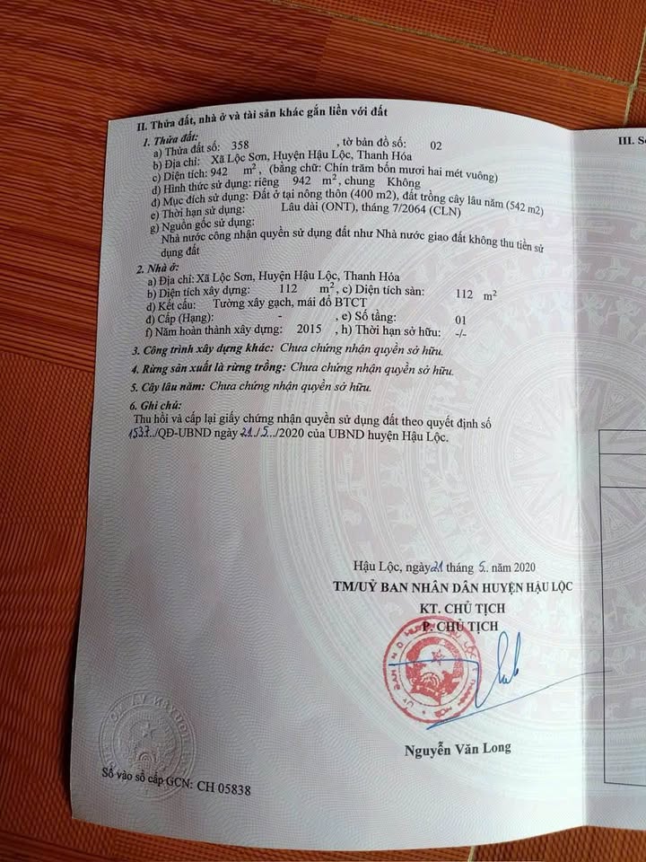 Đất thổ cư Hậu Lộc 1000m² giá 3.7 tỷ - Nhà ở kiên cố, hướng Nam