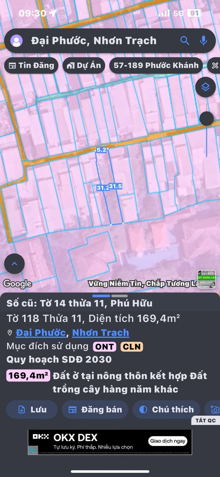 Đất nền Phú Hữu Nhơn Trạch 151m² giá 2.5 tỷ - Gần chợ, đường nhà nước