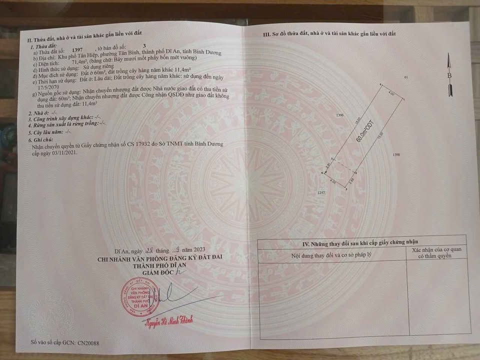 Đất liền kề Tân Đông Hiệp Dĩ An 72m² giá 1 tỷ - Sổ hồng riêng chính chủ