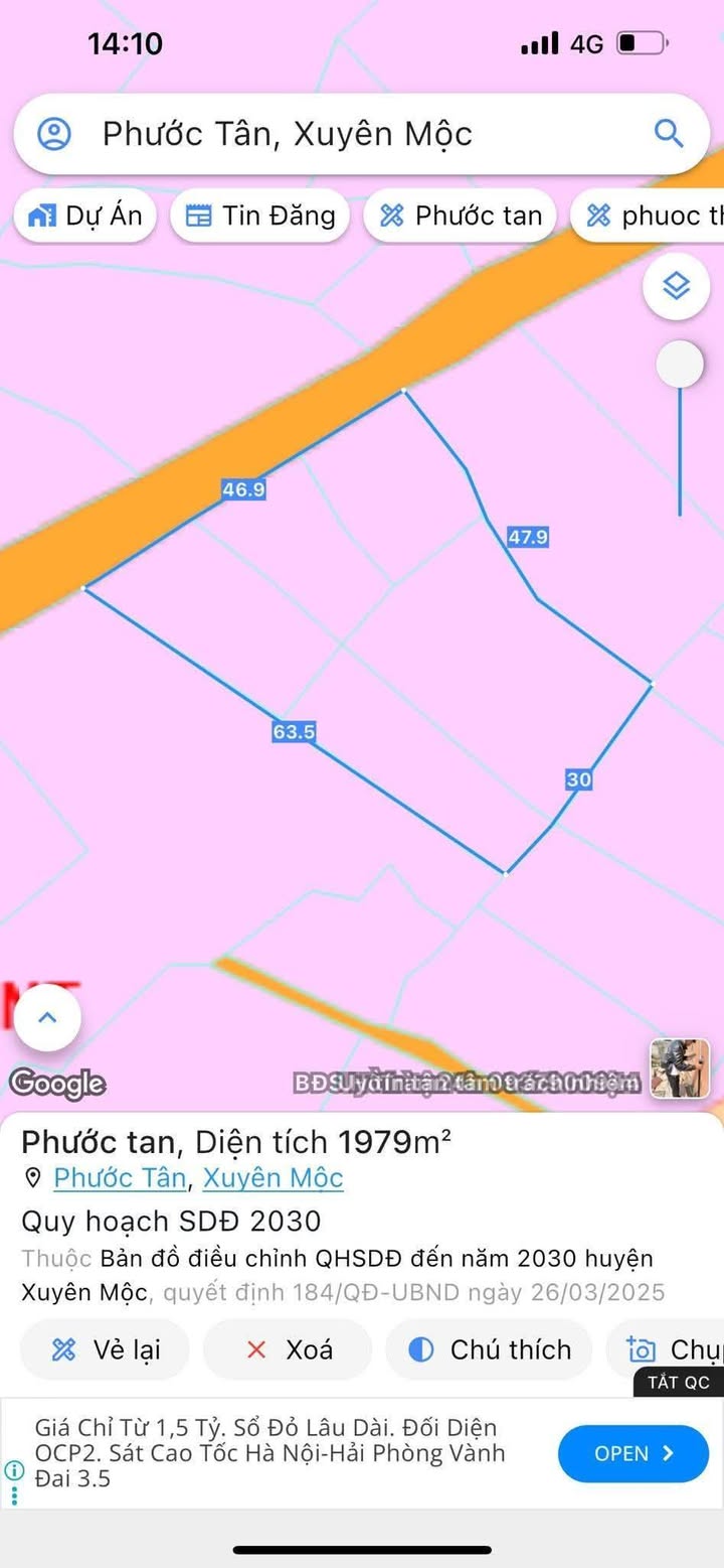 Đất Phước Tân, Xuyên Mộc, Bà Rịa - Vũng Tàu 1979m² giá 30 tỷ - Tiềm năng đầu tư lớn!