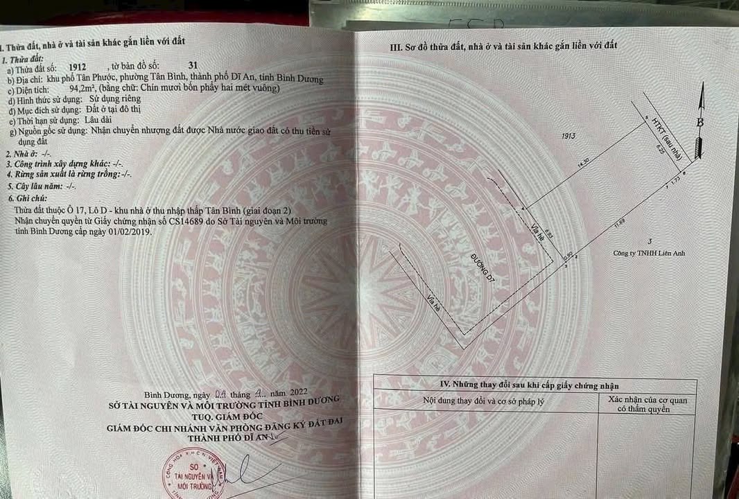 Đất nền Tân Bình Dĩ An 94m² giá 3 tỷ - Sổ hồng chính chủ, đầy đủ thổ cư!