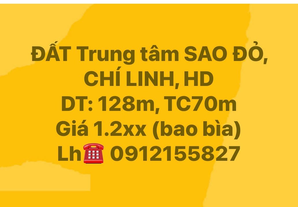 Đất nền trung tâm Sao Đỏ, Chí Linh 128m² giá 1.2 tỷ - Cơ hội đầu tư tốt!