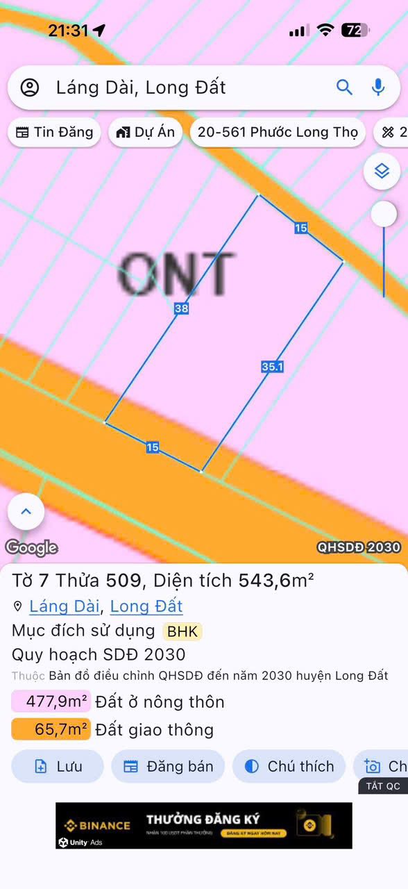 Đất nền Láng Dài 544m² giá 1 tỷ - Đầu tư sinh lời tuyệt vời!