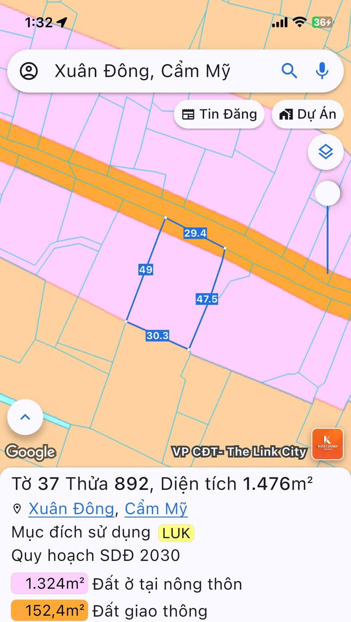 Đất nền Xuân Đông Cẩm Mỹ 1476m² giá 1.5 tỷ - Đường bê tông ô tô vào tận nơi!