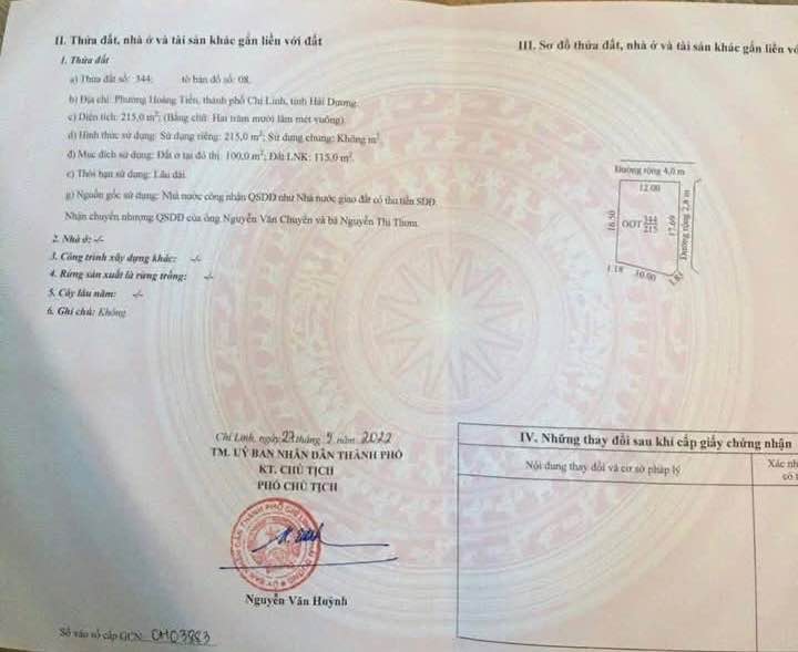 Đất nền Hoàng Tiến, Chí Linh 215m² giá thỏa thuận - Cơ hội đầu tư tuyệt vời!