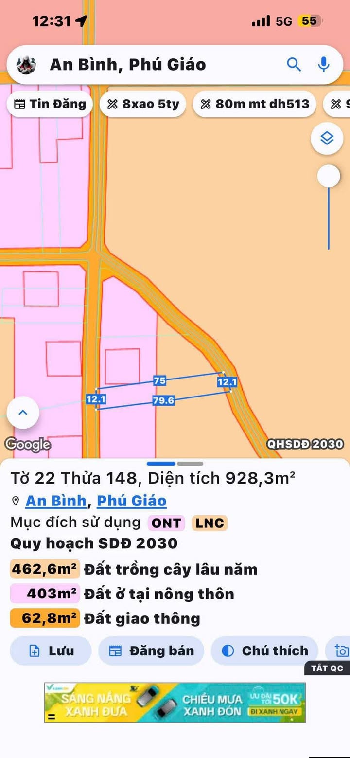 Đất thổ cư 2 mặt tiền đường An Bình, Phú Giáo, 948m² giá 1.25 tỷ - Sổ đỏ chính chủ!