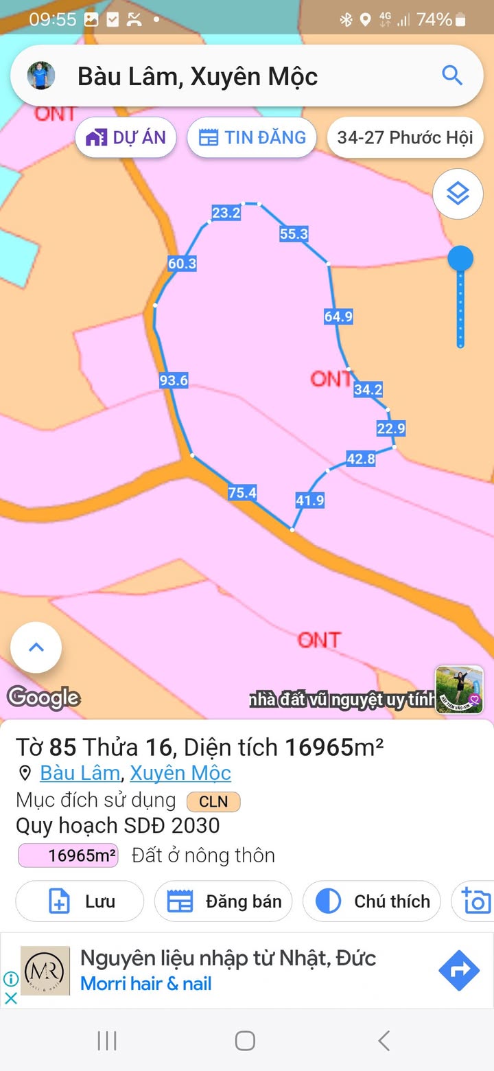 Đất nền Bàu Lâm Xuyên Mộc 1.7ha giá thỏa thuận - Mặt tiền hơn 200m