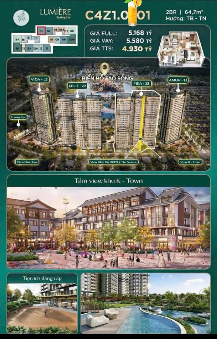 Căn hộ Lumiere Springbay 64,7m² giá 5,58 tỷ - Cắt lỗ 100 triệu!