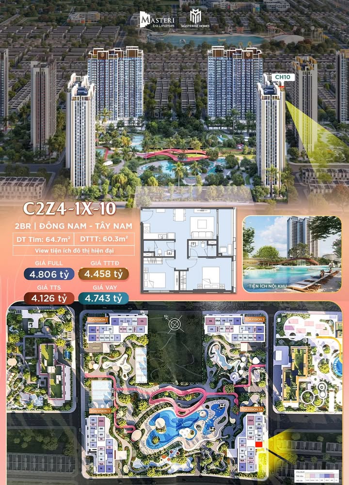 Căn hộ 2PN tại Masteri Era Landmark Hưng Yên 60m² giá 4.1 tỷ - Sống cao cấp giữa công viên nội khu!