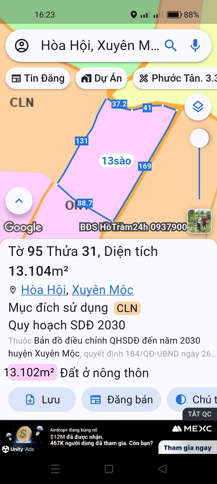 Đất nền Hòa Hội - Xuyên Mộc 13.000m² - Mặt tiền đường nhựa, giá tốt thương lượng!