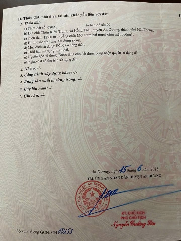 Đất mặt đường Kiều Trung, An Dương, Hải Phòng 129m² giá 1.79 tỷ – Ô tô đỗ cửa!