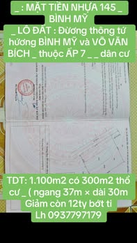 Đất thổ cư 1100m² mặt tiền nhựa 145, Bình Mỹ, chỉ 12 tỷ - Cơ hội đầu tư hấp dẫn!