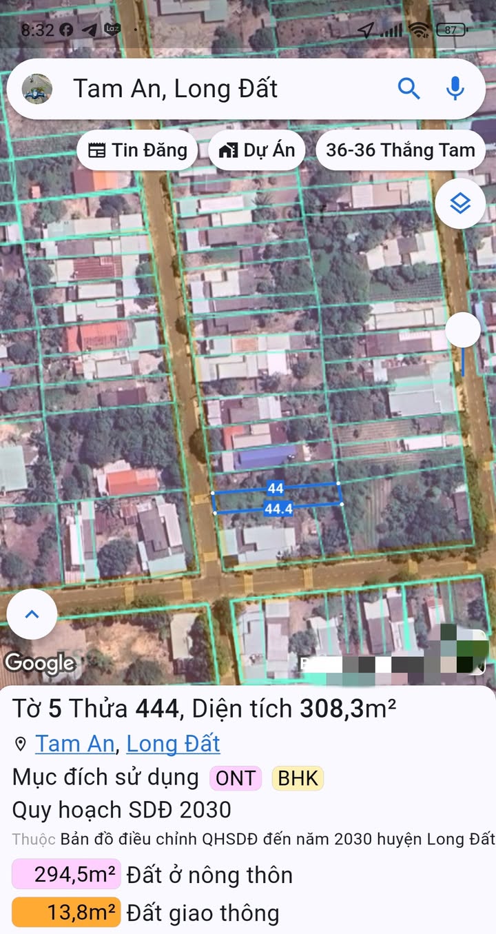 Đất mặt tiền đường nhựa số 8, xã Tam An, Long Điền 308m² giá 2.25 tỷ - Sổ riêng chính chủ!