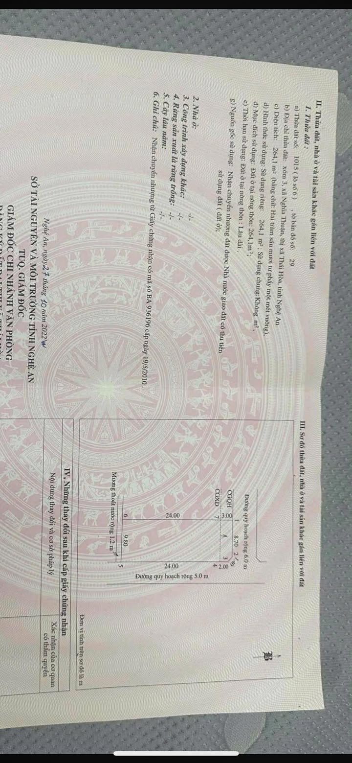 Đất thổ cư 264m² tại Nghĩa Thuận, Nghĩa Đàn - Giá thỏa thuận hấp dẫn!