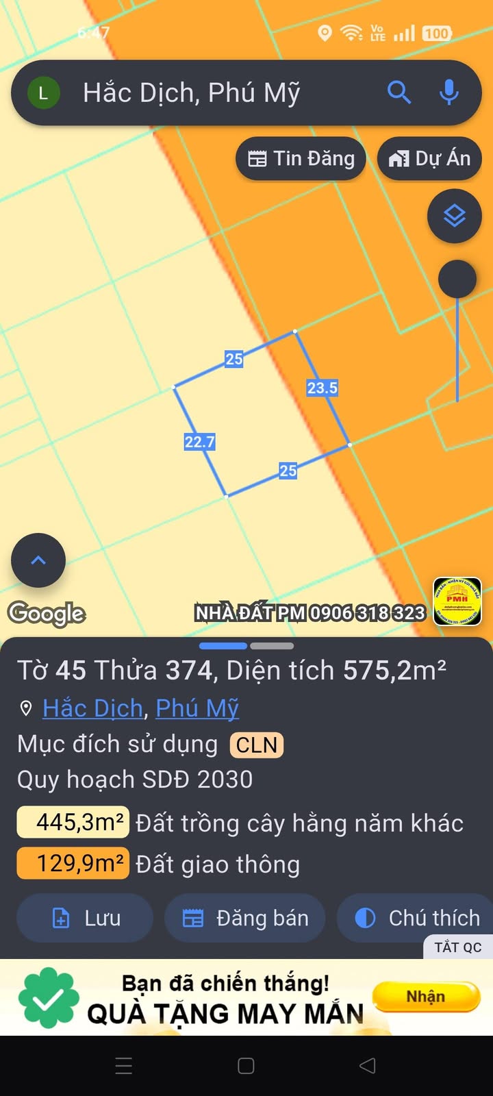 Đất nền Hắc Dịch - Phú Mỹ 575m² giá 1.2 tỷ - Cơ hội đầu tư sinh lời!