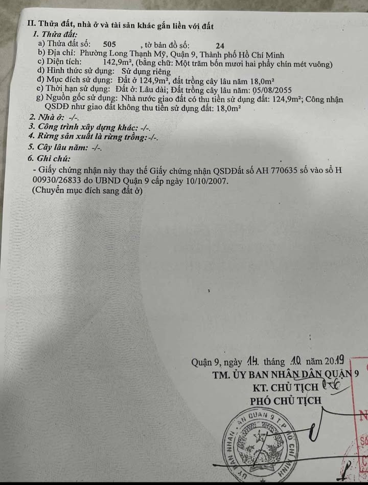 Đất nền phường Long Thạnh Mỹ, Q9, 142m² giá 4.5 tỷ - Sổ hồng chính chủ!
