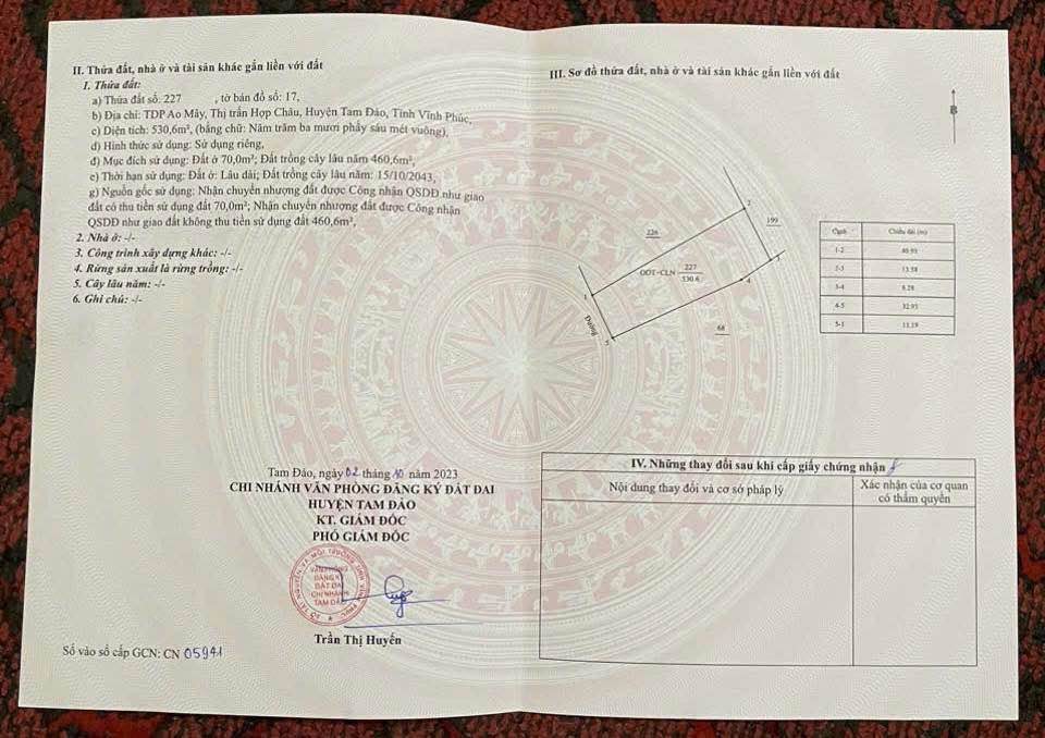 Đất nền Hợp Châu Tam Đảo 530m² giá 4.37 tỷ - Cơ hội đầu tư tuyệt vời!