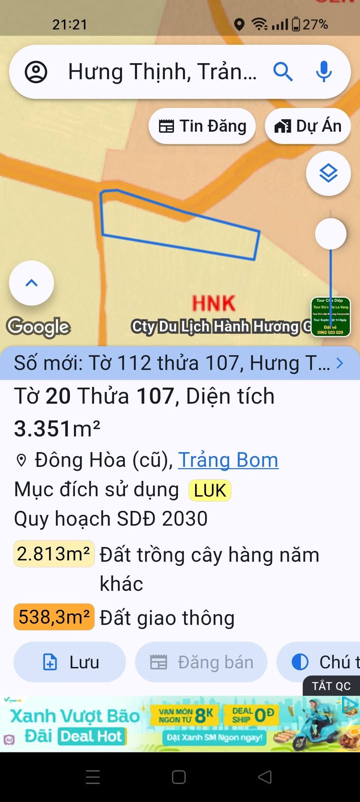 Đất vườn 3,351m² xã Hưng Thịnh Trảng Bom - Giá chỉ 840 triệu!